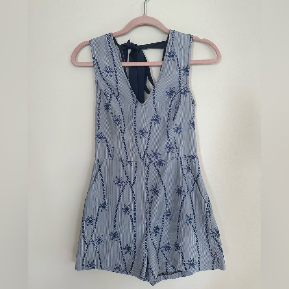BCBGeneration Navy Embroidery Romper